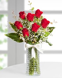 Cam vazoda 7 adet kırmızı gül  Aydın incir çiçek çiçek , çiçekçi , çiçekçilik 