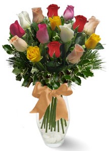 15 adet vazoda renkli gül  Aydın incir çiçek internetten çiçek satışı 