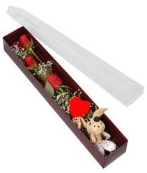 kutu içerisinde 3 adet gül ve oyuncak  Aydın incir çiçek cicekciler , cicek siparisi 